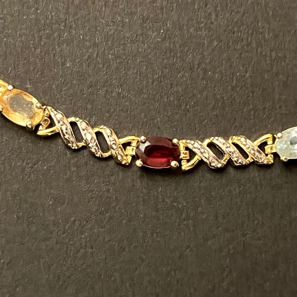 Multi-colored Gemstone & SilverTennis Bracelet, 8" - Picture 13 of 14